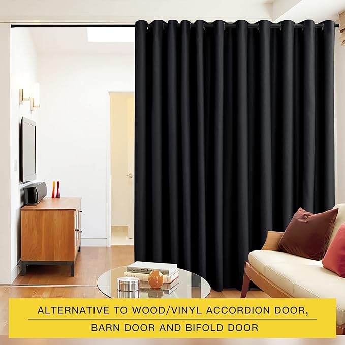 NICETOWN Black Room Dividers Curtains Screens Partitions, Premium Heavyweight Laundry Room Divider for Office, Vintage and Sliding Room (1 Panel, 20ft Wide x 7ft Long)