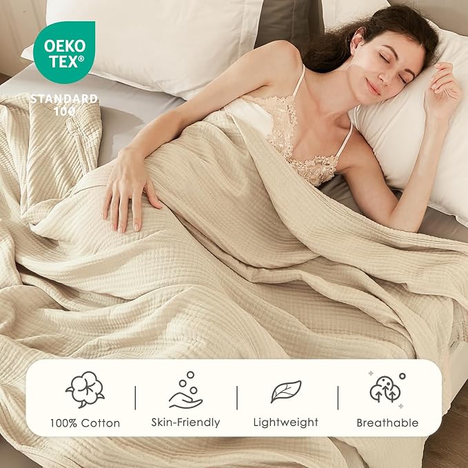 EMME Muslin Blankets for Adults Throw Blanket for Couch Breathable Gauze Soft - Image 2