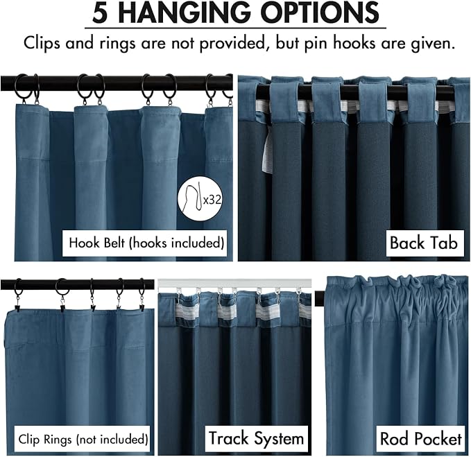 MIULEE Velvet Curtains 50W x 108L 2 Panels Stone Blue Blackout Curtains | - Image 2