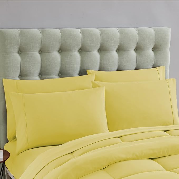 Sweet Home Collection 5 Piece Comforter Set Bag Solid Color All Season Soft Down Alternative Blanket & Luxurious Microfiber Bed Sheets, Yellow, Twin (Pack of 4)