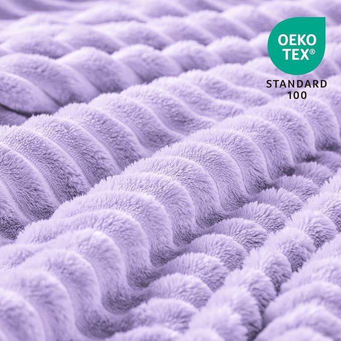BEDELITE 3D Ribbed Pastel Lilac Fleece Twin Blanket - Image 3