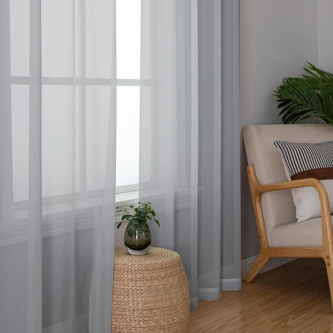 Living Room Light Grey Sheer Curtains 72 Inch Long 2 Panels, Lightweight Solid - Image 3