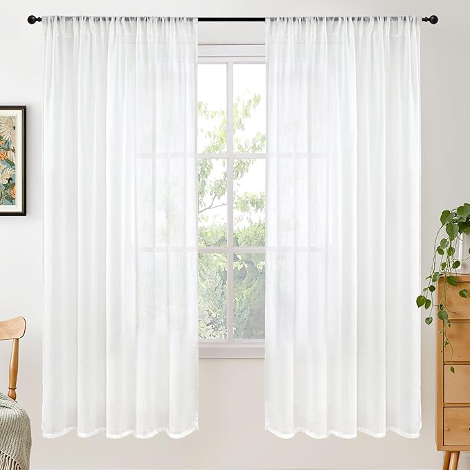 BGment 72 Inch Length White Linen Curtains by BGment