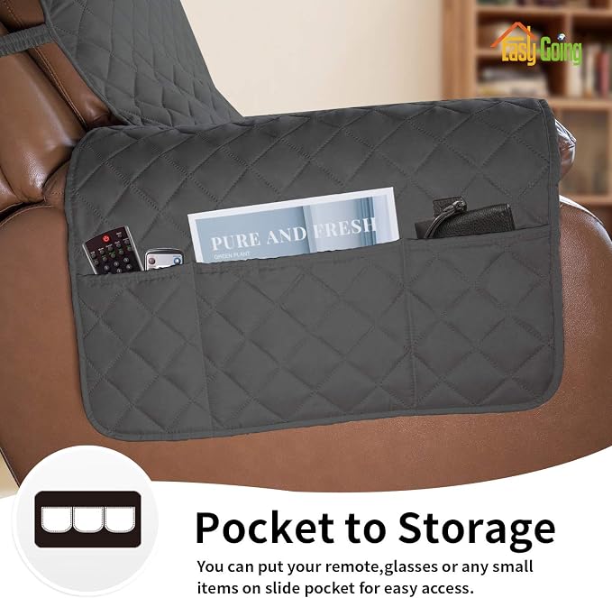 Easy-Going Reversible Couch Cover, Oversized Recliner, Darkgray/Beige | Machine - Image 3