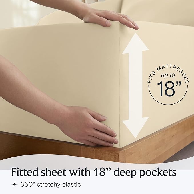 LuxClub 4 PC King Size Sheet Set Deep Pockets Wrinkle Free Cooling Bed Sheets Machine Washable Hotel Bedding Silky Soft - Cream King
