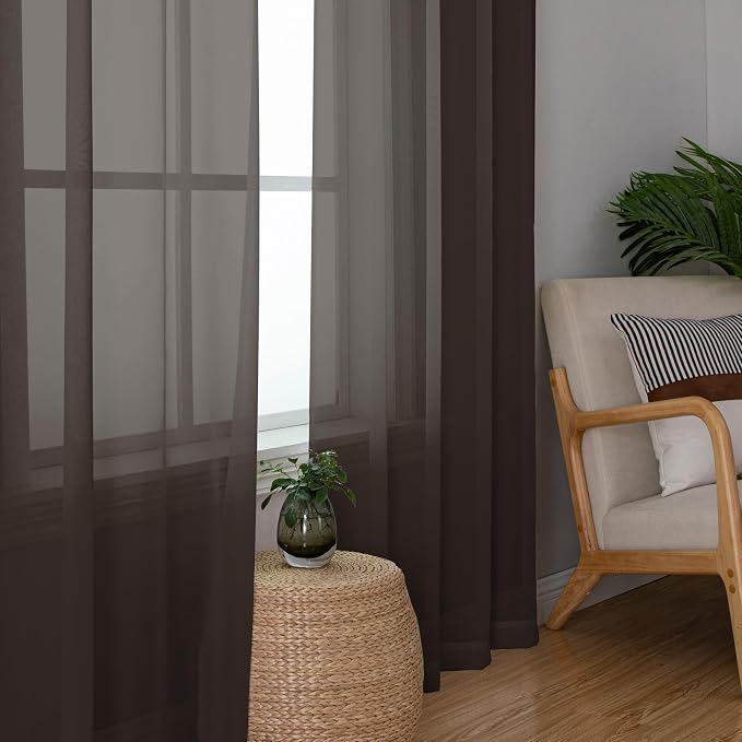 Chyhomenyc Chocolate Brown Sheer Curtains 84 Inches Long, 2 Panels | Light - Image 6