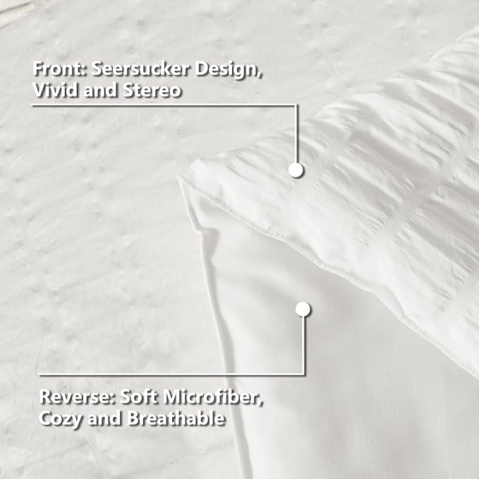 CozyLux Twin XL Seersucker Comforter Set with Sheets White 5 Pieces Bed in a Bag Twin Extra Long Luxury Soft Bedding Sets for College Dorm with Down Alternative Comforter, Sheets, Pillowcase & Sham