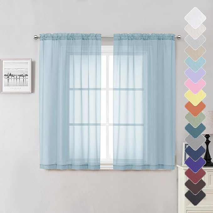 Sky Blue Sheer Curtains for Bedroom 54 Inch Length 2 Panels, Durable & Soft by Lecloud