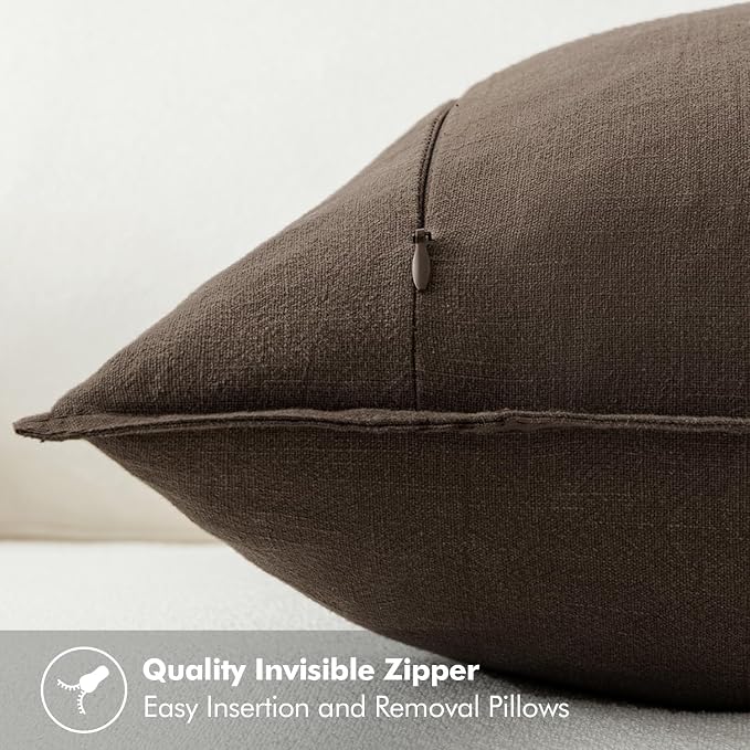 MIULEE Decorative Linen Euro Sham Pillow Covers 26x26 Dark Coffee Chocolate | - Image 3