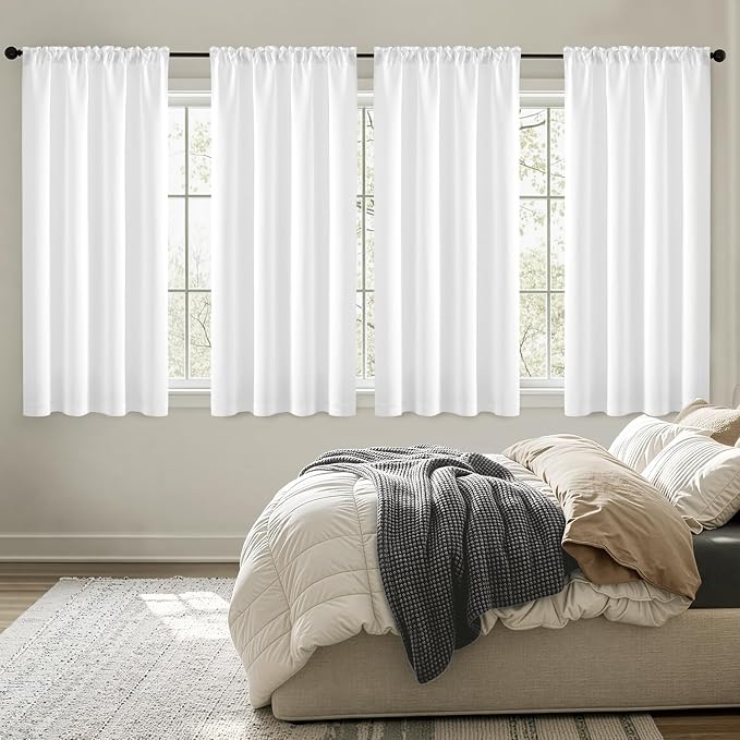 MIULEE 4 Panels Set Pure White Blackout Curtains 63 Inch Length Bedroom | by MIULEE