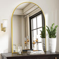 VooBang Arched Wall Mirror, 30 x 38 inch Arch Bathroom Mirror, Wall Mounted Vanity Mirror with Arch Metal Frame, Modern Bathroom Vanity Mirror for Bedroom, Living Room, Hanging or Leaning, Gold