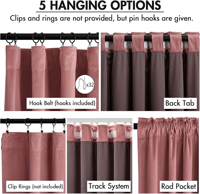 MIULEE Velvet Curtains 50W x 96L 2 Panels Dusty Rose Blackout Curtains | Luxury - Image 2