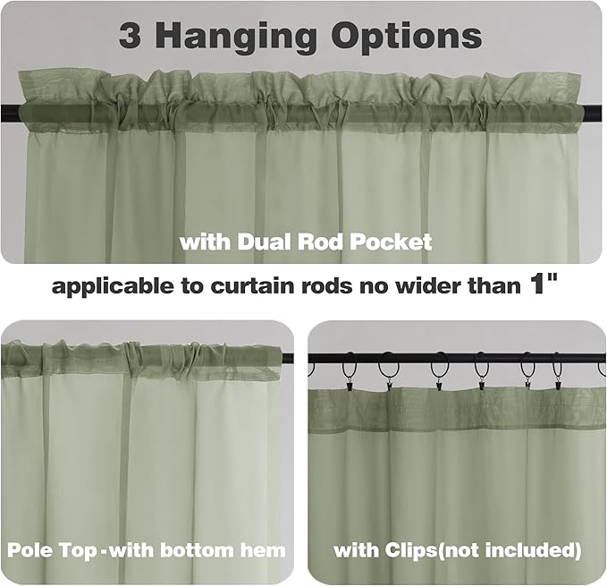 Chyhomenyc Sage Green Sheer Curtains 84 inches Long 2 Panels | Light Filtering - Image 6