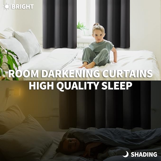 BGment Blackout Curtains for Bedroom - Grommet Thermal Insulated Room Darkening Curtains for Living Room, Set of 2 Panels (38 x 54 Inch, Dark Grey)