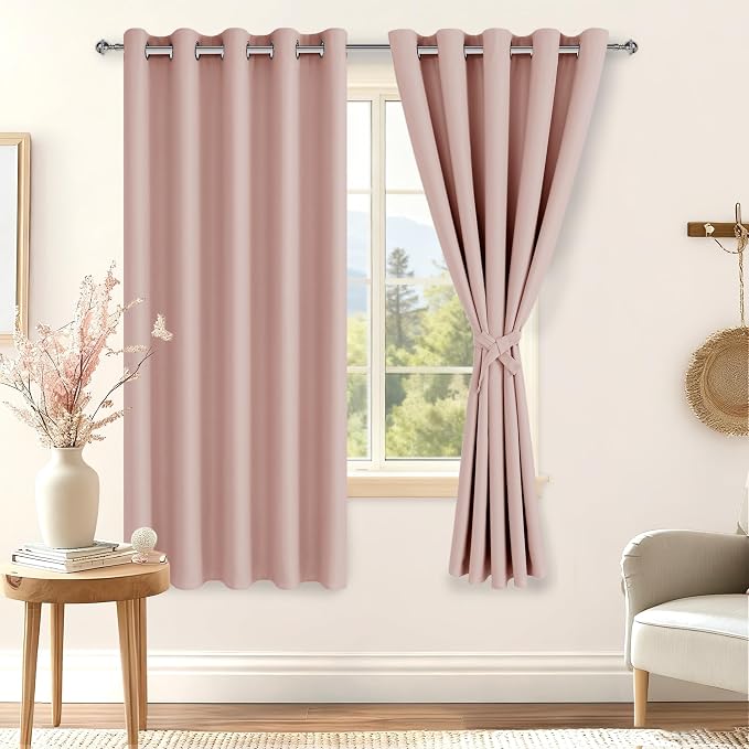 Blackout Curtains for Bedroom, 60 x 63 Inches Length Blush 2 Panels | Thermal - Image 8