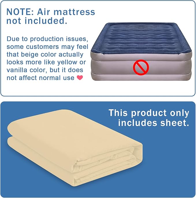 Bedecor Air Bed Sheets for Mattress Cover Removable Bed and Elastic Band Super Soft and Breathable & Deep up to 21" Beige King