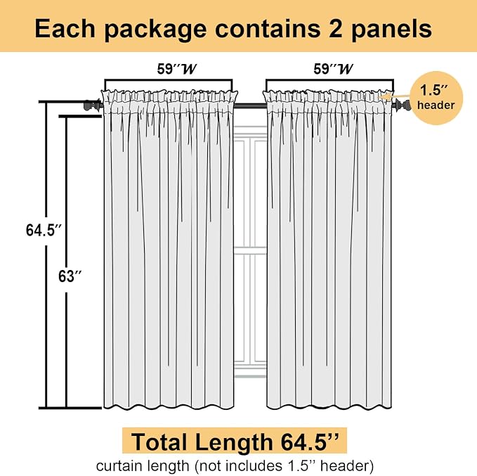 Cream Sheer Curtains 63 Inch Length 2 Panels, Rod Pocket Light Filtering - Image 2
