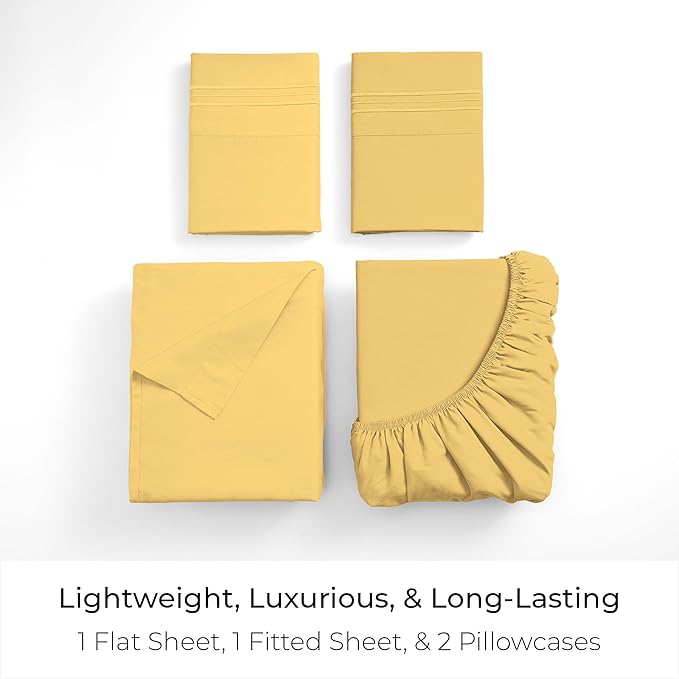 Mellanni Full Sheets Set - 4 PC Iconic Collection Bedding - Hotel Luxury, Extra Soft, Cooling Bed Sheets - Wrinkle, Fade, Stain Resistant (Full, Yellow)