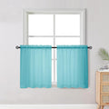 Short Aqua Sheer Curtains 30 Inch Length 2 Panels Set, Kitchen Curtains Tiers by OWENIE