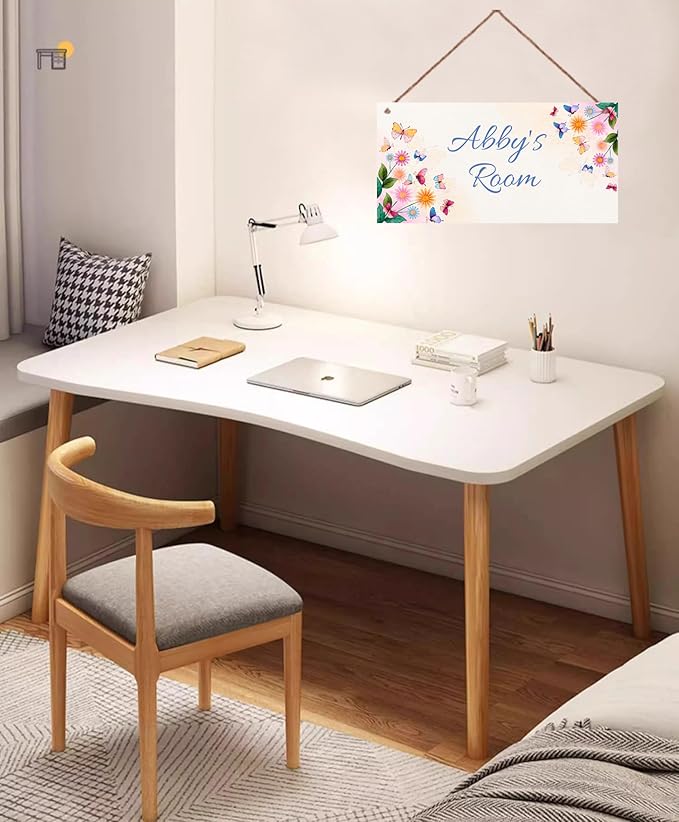Personalized Sign For Kids Room Door Sign, Romantic Butterfly Flowers Wall Art Sign for Little Man Cave, Custom Name Wooden Signs for Girls Bedroom Nursery Name Hanging Décor