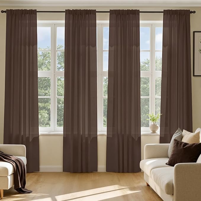 MIULEE Chocolate Sheer Curtains 90 Inches Long 4 Panels 42 x 90 Inches | Light by MIULEE