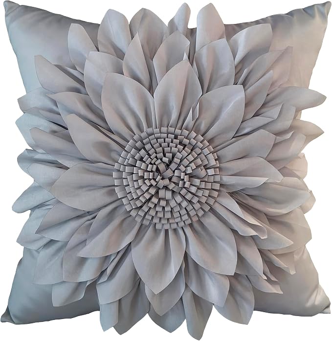 Grey Accent 3D Flower Decorative Throw Pillow Covers by BellasGifts