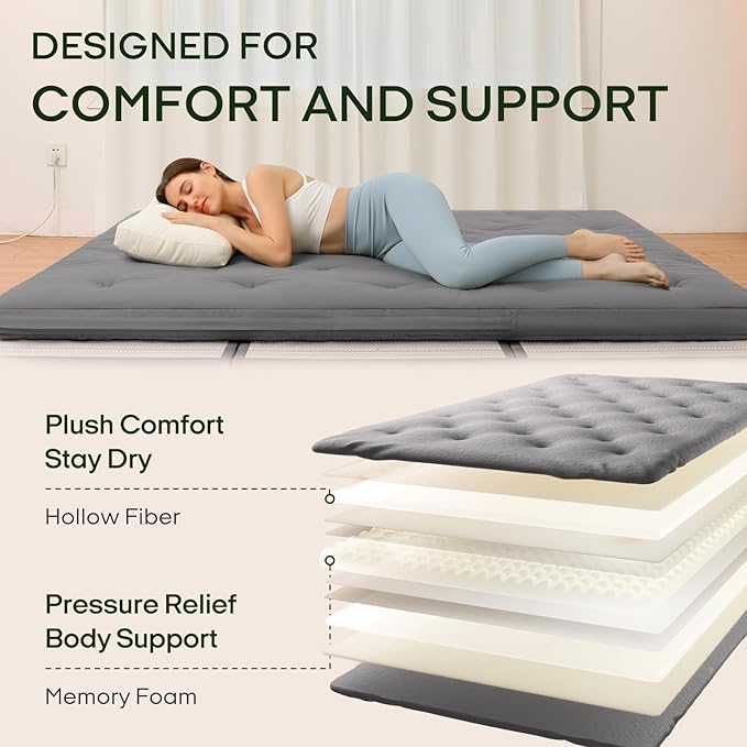 ZonLi Japanese Floor Futon Mattress Twin Size 75"x 39", 100% Cotton Cover 4'' Thicken Tatami Mattress, Foldable Sleeping Pad, Portable Dormitory Tatami Mat, Roll Up Floor Lounger Bed for Adult (Grey)