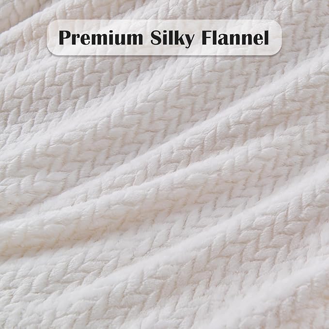 NEWCOSPLAY Super Soft Twin Blanket Ivory Premium Silky Flannel Fleece Leaves Pattern Lightweight Bed Blanket All Season Use (Ivory, Twin(60"x80"))