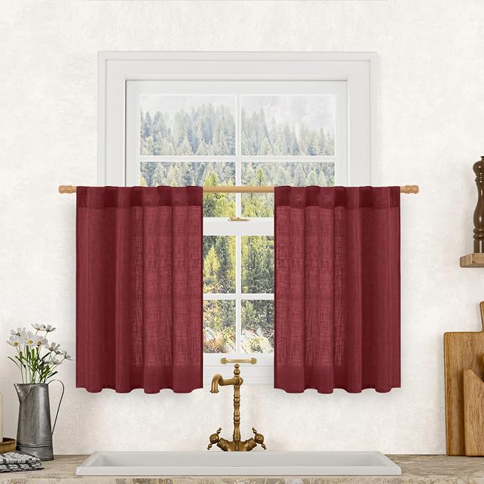 36 Inch Length Linen Semi Sheer Curtains by LAMIT
