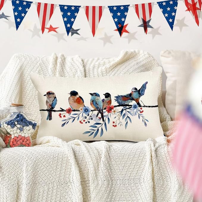 RABUSOFA 4th of July Memorial Day Patriotic Lumbar Throw Pillow Cover, 12x20 - Image 3