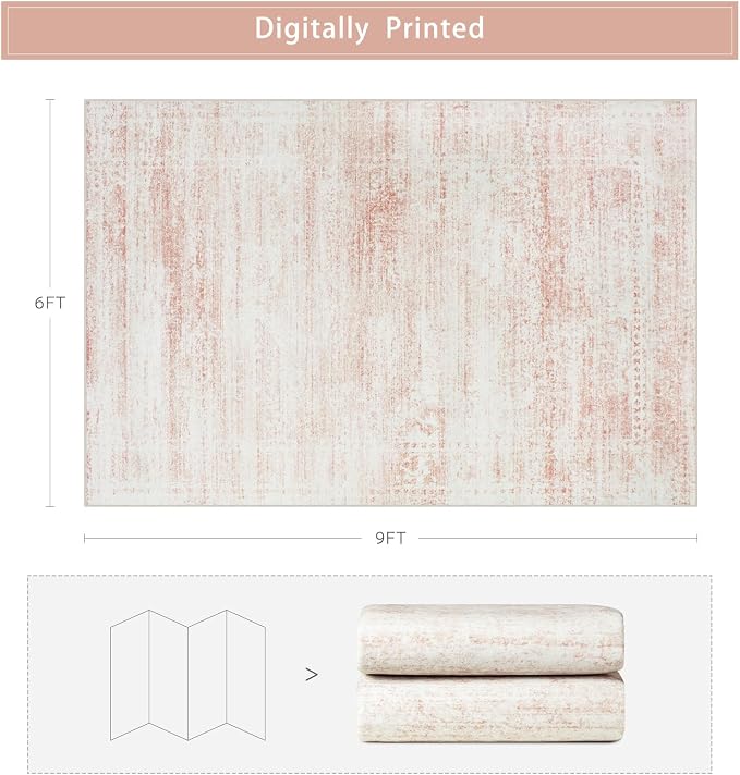 Pink Washable Rugs 6x9 Area Rugs - Image 2