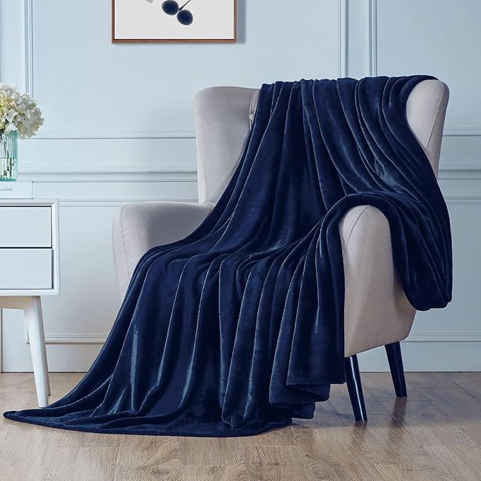 Walensee Fleece Blanket Plush Throw Fuzzy Lightweight (California King Size 108x102navy Blue) Super Soft Microfiber Cal King Size Flannel Blankets for Couch, Bed, Sofa Warm and Cozy for All Seasons