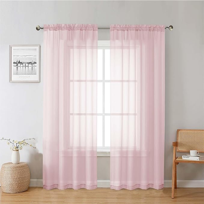Blush Pink Sheer Curtains 78 Inches Long 2 Panels, Modern Airy Voile Solid by Lecloud