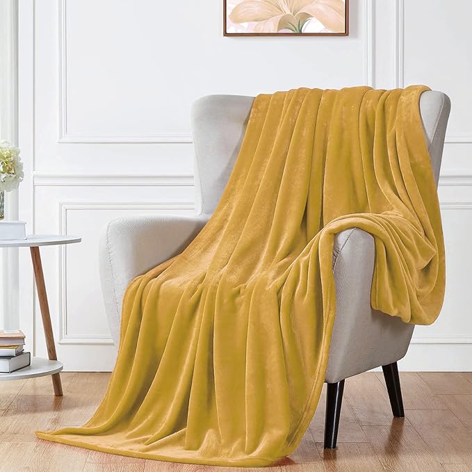 Walensee Fleece Blanket Plush Throw Fuzzy Lightweight (Twin Size 60x80 Honey Gold) Super Soft Microfiber Flannel Blankets for Couch, Bed, Sofa Ultra Luxurious Warm and Cozy for All Seasons