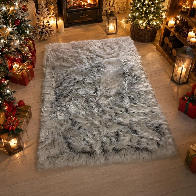 EasyJoy Faux Sheepskin Rug, Fluffy Faux Fur Rug, Ultra Soft Shag Area Rug - Image 7