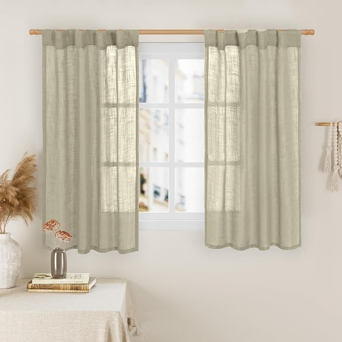 Semi Sheer Window Linen Curtains 54 Inch, 2 Panels, 34 x 54 Inch | Light by LAMIT