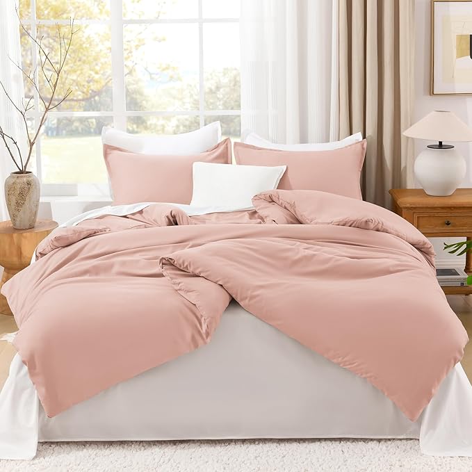 Litanika Pink Comforter Set King Size, 3 Pieces Blush Plain Bedding Comforter Set, All Season Bed Set (90x90In Comforter & 2 Pillowcases)