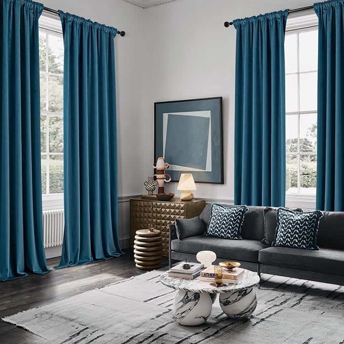 MIULEE Velvet Curtains 50W x 108L 2 Panels Peacock Blue Blackout Curtains | - Image 5