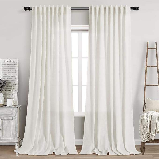 Beige White 102 Inch Linen Curtains by Nanspring
