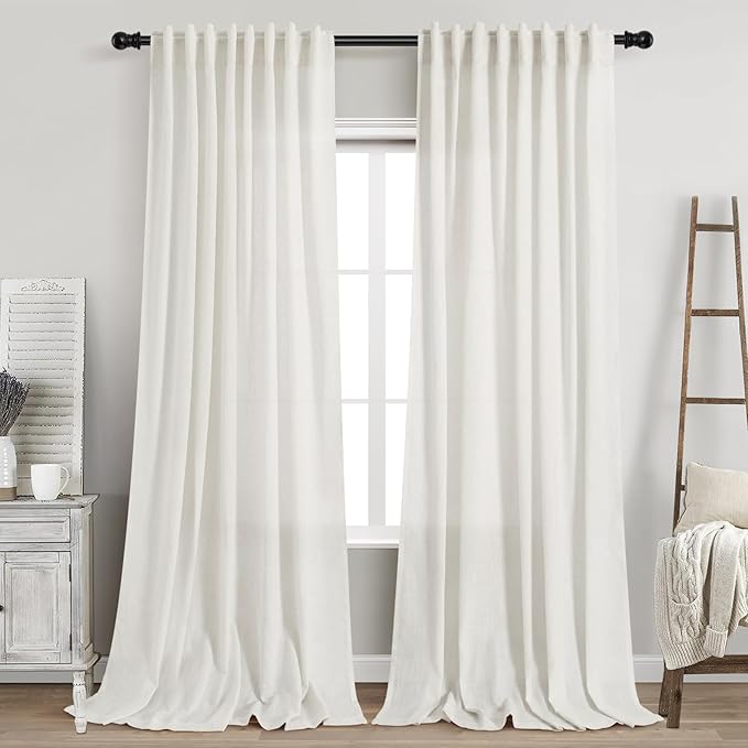 Beige White Linen Curtains 96 Inches Long by Nanspring