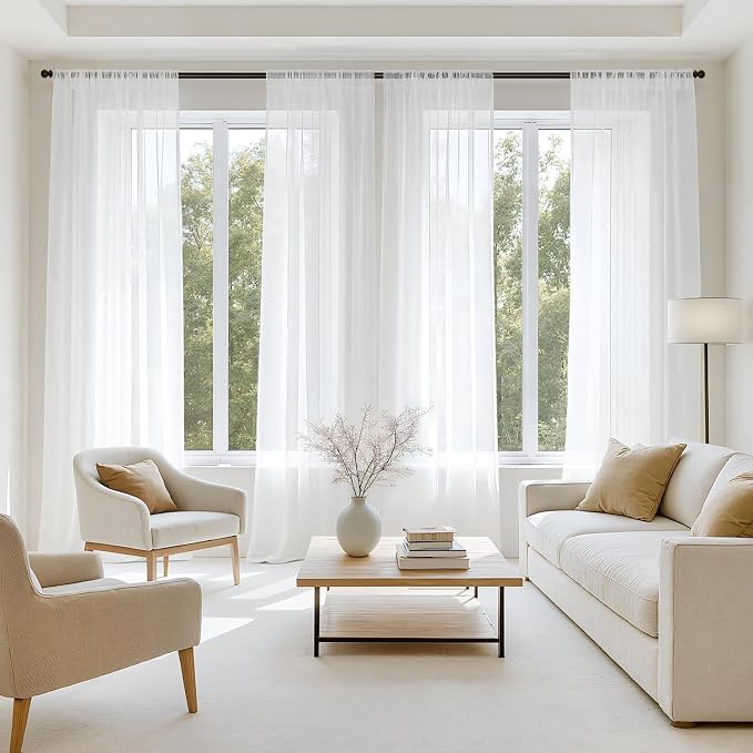 MIULEE 4 Panels White Extra Wide Sheer Curtains 59 x 96 Inches | Light Filtering by MIULEE