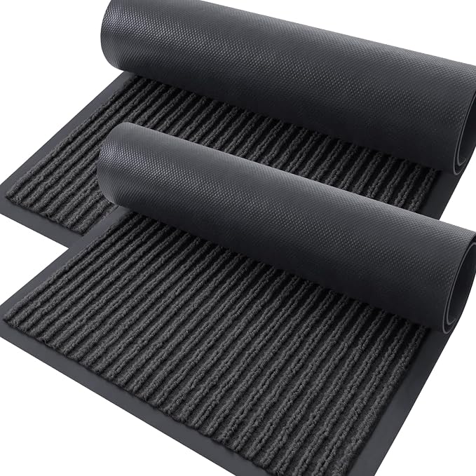 OLANLY 2-Pack Front Door Mats 47x23, Waterproof Heavy-Duty Doormats | Charcoal by OLANLY