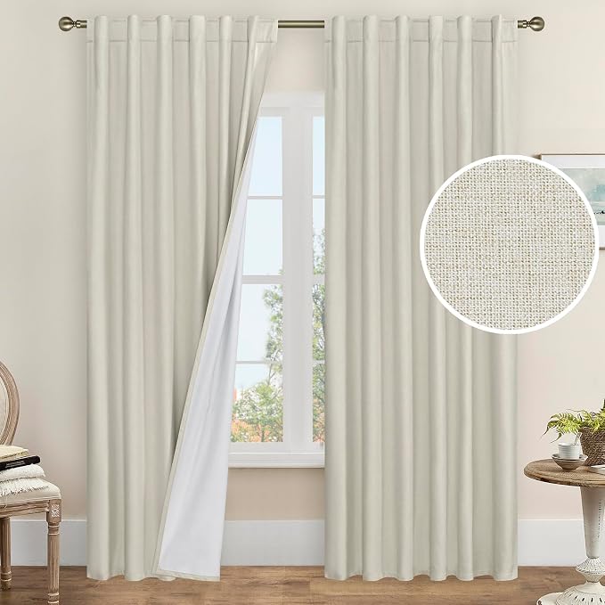 100% Black Out Linen Curtains 84 Inch by LAMIT