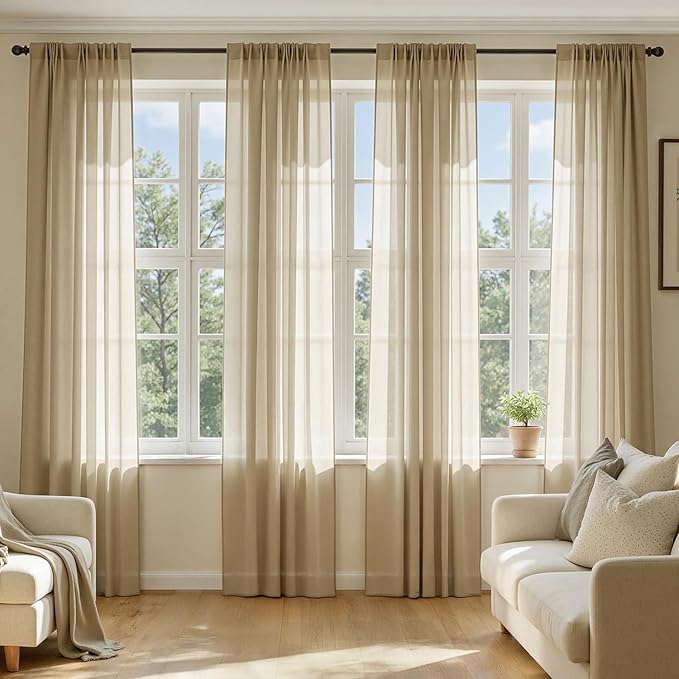MIULEE Beige Sheer Curtains 63 Inches Long 4 Panels 42 x 63 Inches | Light by MIULEE
