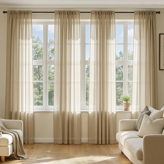 MIULEE Beige Sheer Curtains 72 Inches Long 4 Panels 42 x 72 Inches | Light by MIULEE