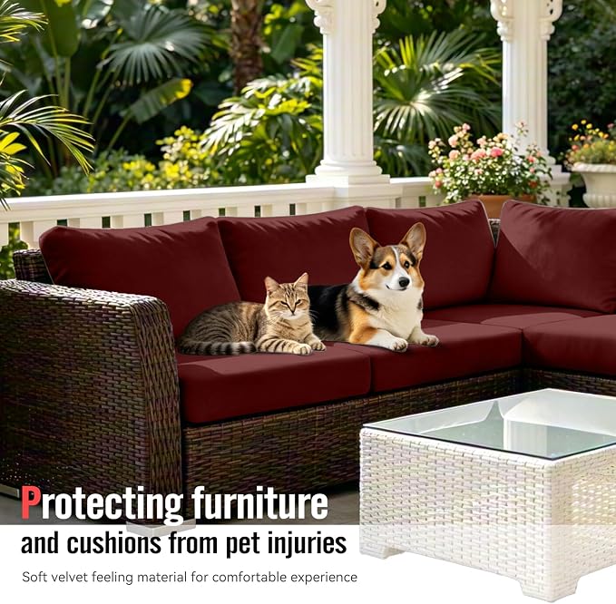 8Pcs Outdoor Cushion Covers, Stretch Patio Furniture Couch Chair Slipcovers | - Image 6