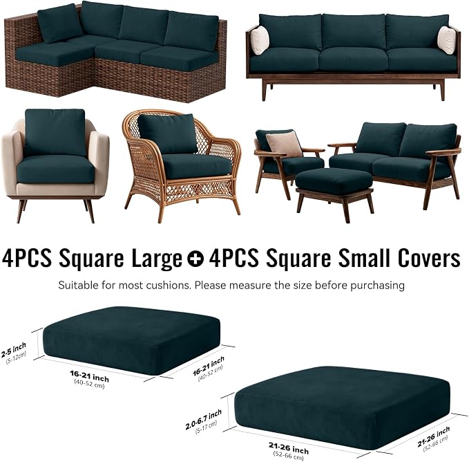 8Pcs Outdoor Cushion Covers, Stretch Patio Furniture Couch Chair Slipcovers | - Image 2