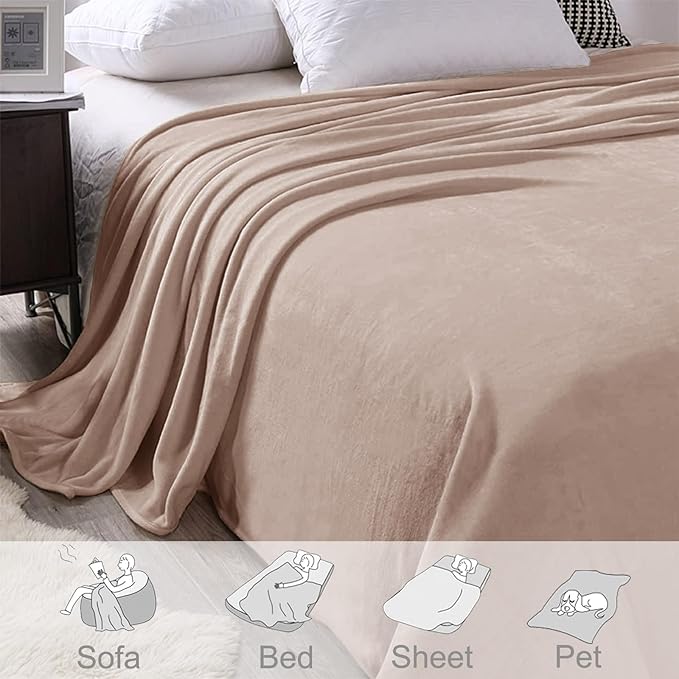 Exclusivo Mezcla Fleece Blanket King Size for Bed, Super Soft and Warm, All Season Use, Cozy, Plush, Lightweight, 90x104 Inches, Camel