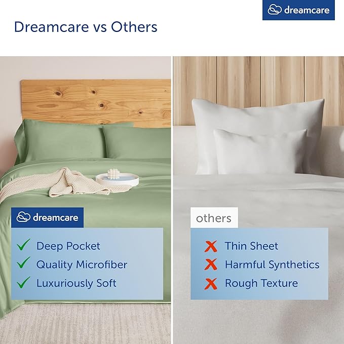 DREAMCARE King Size Sheets Set – 6 pcs Cooling Bed Sheets – up to 15” Deep Pocket King Sheet Set – 2500 Supreme Collection – Extra Soft 100% Brushed Microfiber Hotel Luxury with Side Pocket – S Green