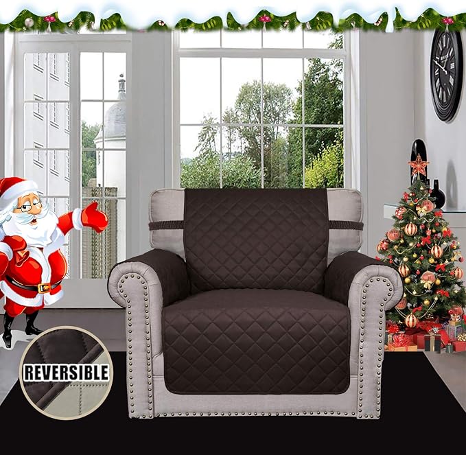 Easy-Going Reversible Couch Cover, Small Chair, Chocolate/Beige | Machine - Image 2